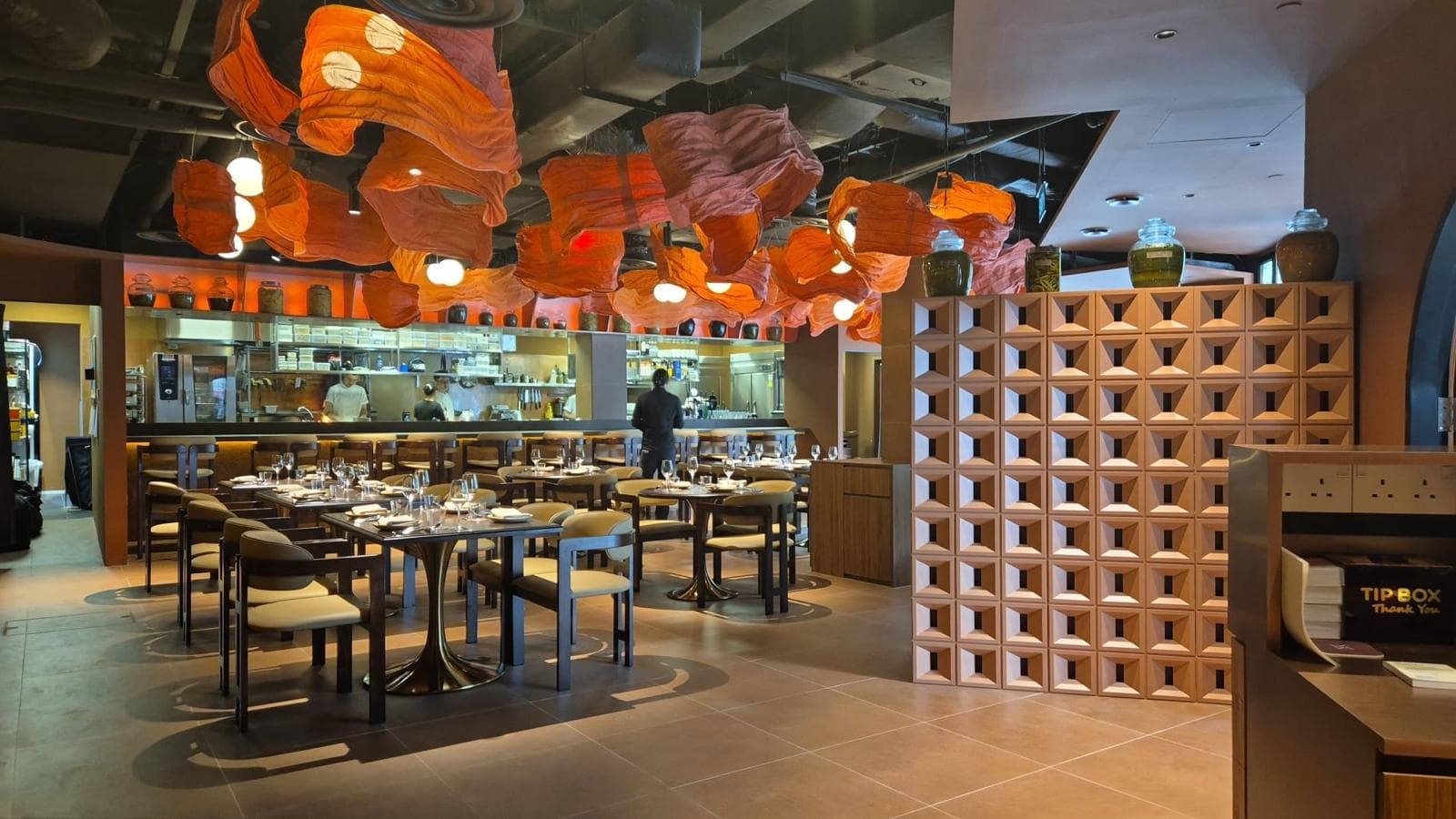 Completed LIORA brick screen wall at the restaurant entrance