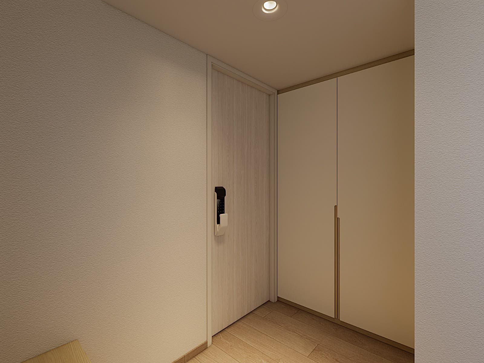 AI-generated HDB renovation concept showing a tall shoe cabinet at the entry